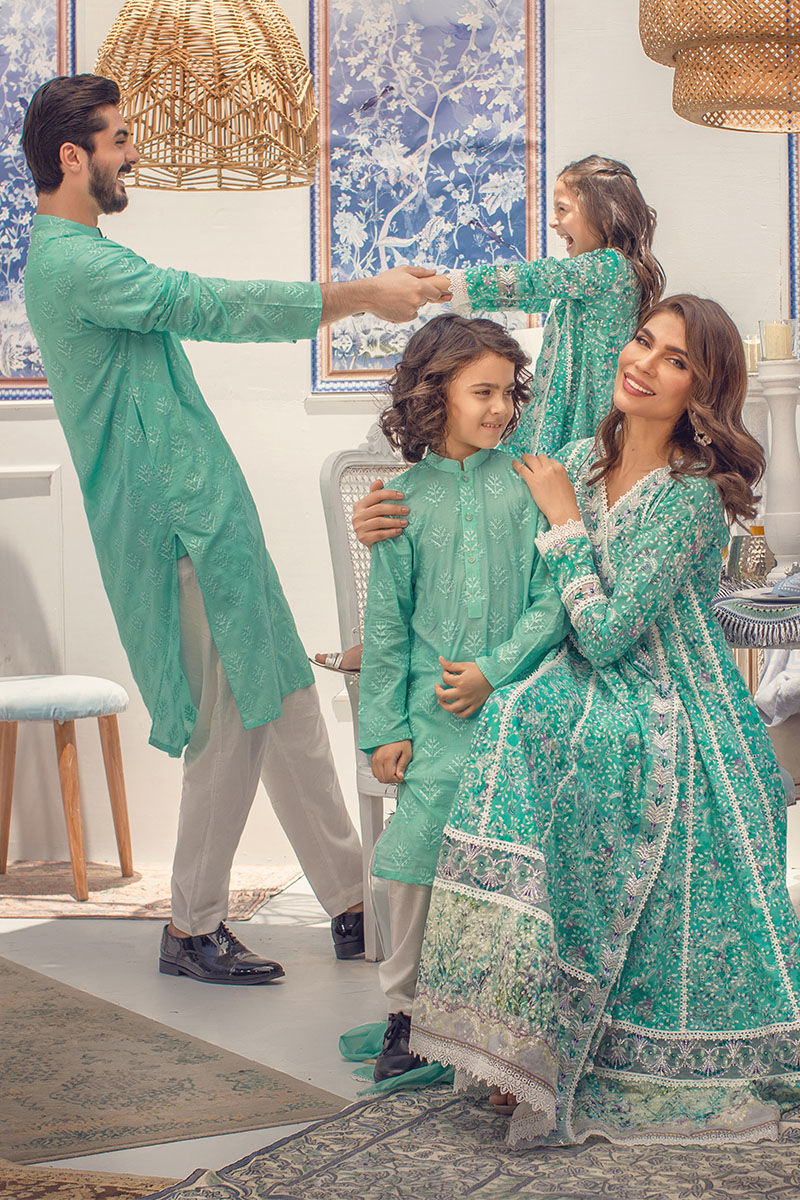Aqua Chikankari-Inspired Lawn Kurta Pajama (2-Piece) - Image 2