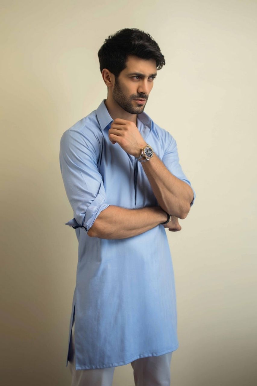 Sky Blue Linen Kurta (2-Piece) - Image 1