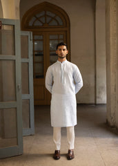 Sky Blue Linen Kurta Pajama (2-Piece) - Image 2