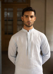 Sky Blue Linen Kurta Pajama (2-Piece) - Image 3