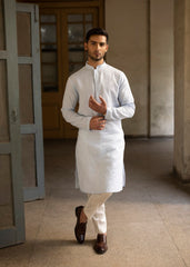 Sky Blue Linen Kurta Pajama (2-Piece) - Image 4