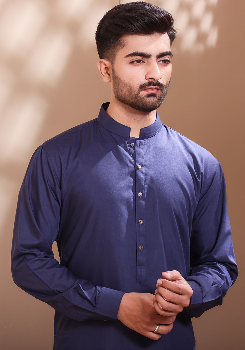 Outer Space Blue Poly Viscose Slim Fit Kurta Pajama (2-Piece) - Image 2