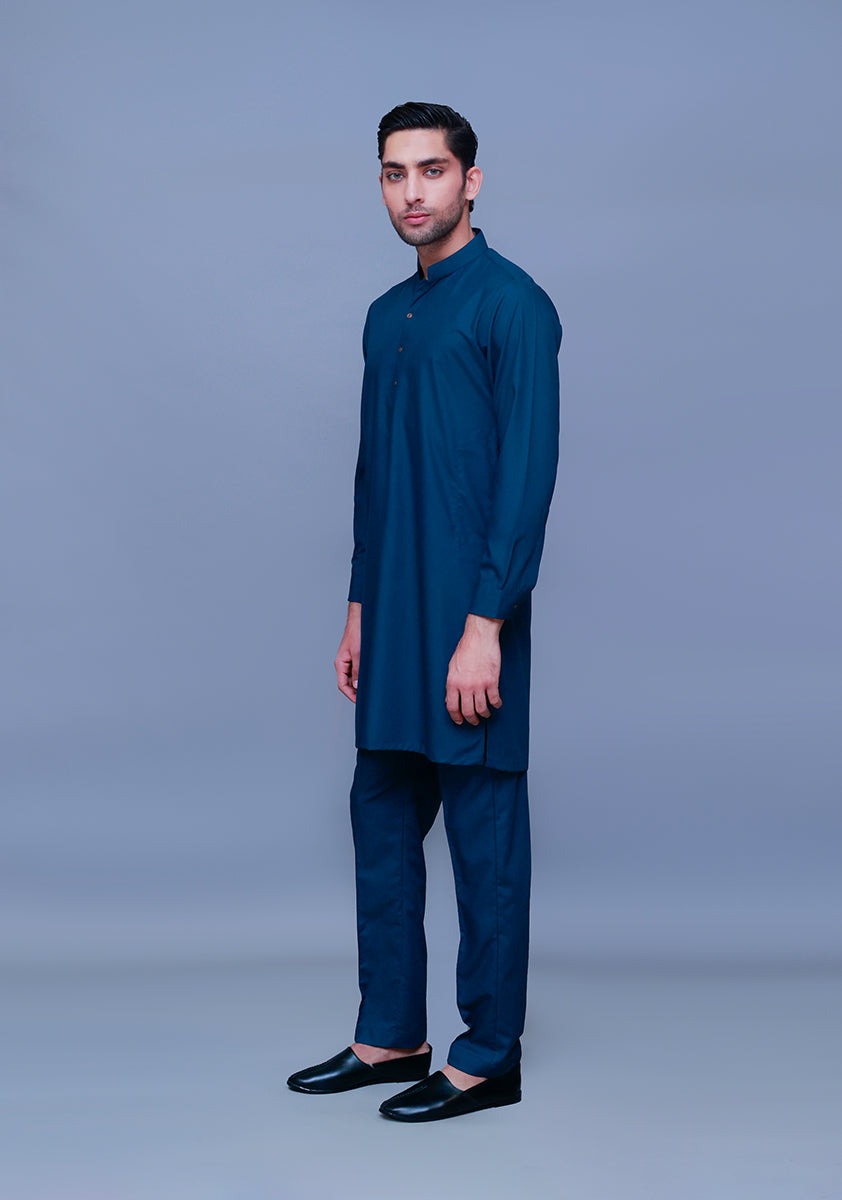 Reflecting Pond Blue Poly Viscose Kurta Pajama (2-Piece) - Image 1