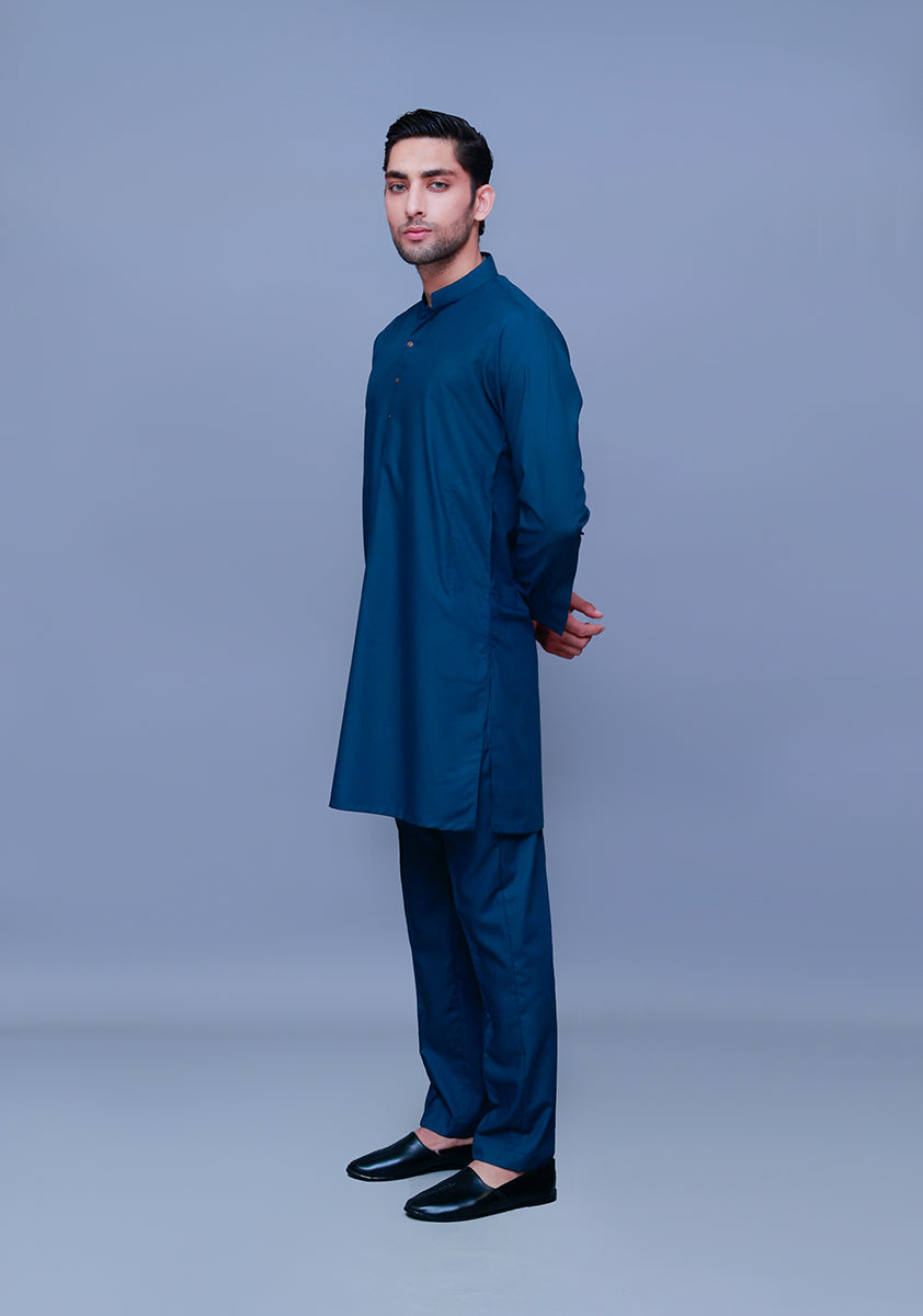 Reflecting Pond Blue Poly Viscose Kurta Pajama (2-Piece) - Image 2