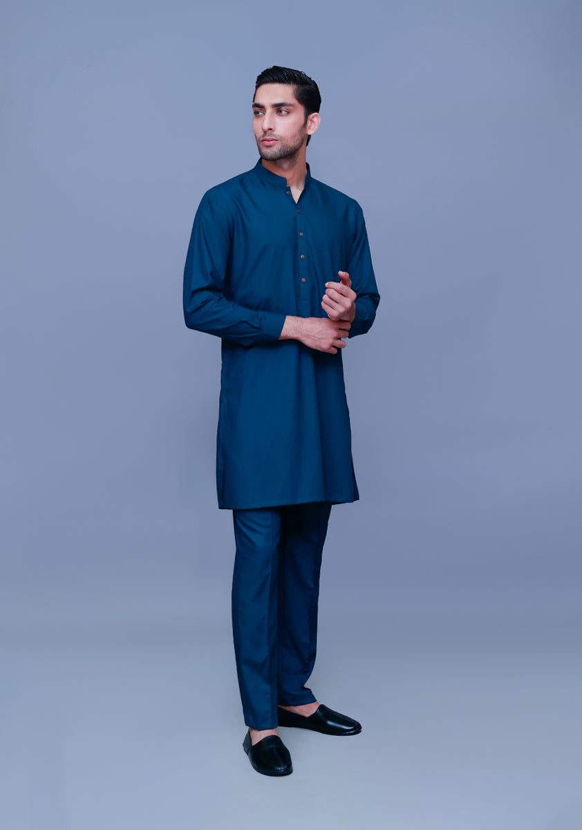 Reflecting Pond Blue Poly Viscose Kurta Pajama (2-Piece) - Image 3