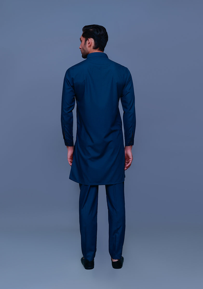 Reflecting Pond Blue Poly Viscose Kurta Pajama (2-Piece) - Image 4
