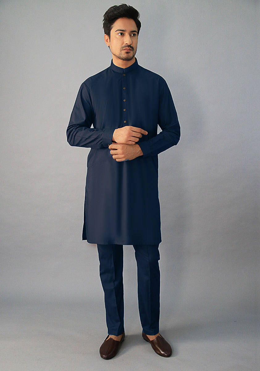 Sailor Blue Poly Viscose Slim Fit Kurta Pajama (2-Piece) - Image 2