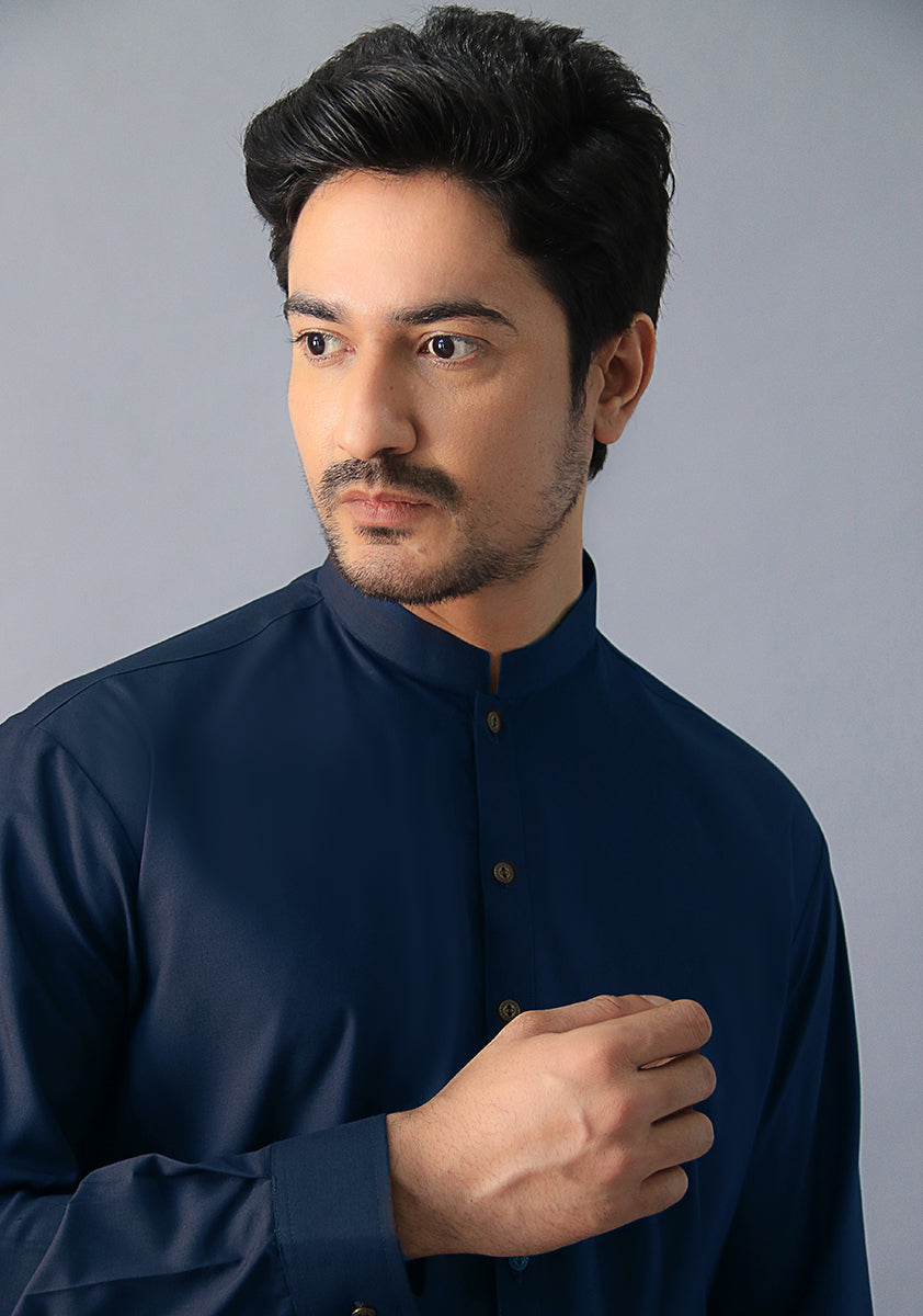 Sailor Blue Poly Viscose Slim Fit Kurta Pajama (2-Piece) - Image 3