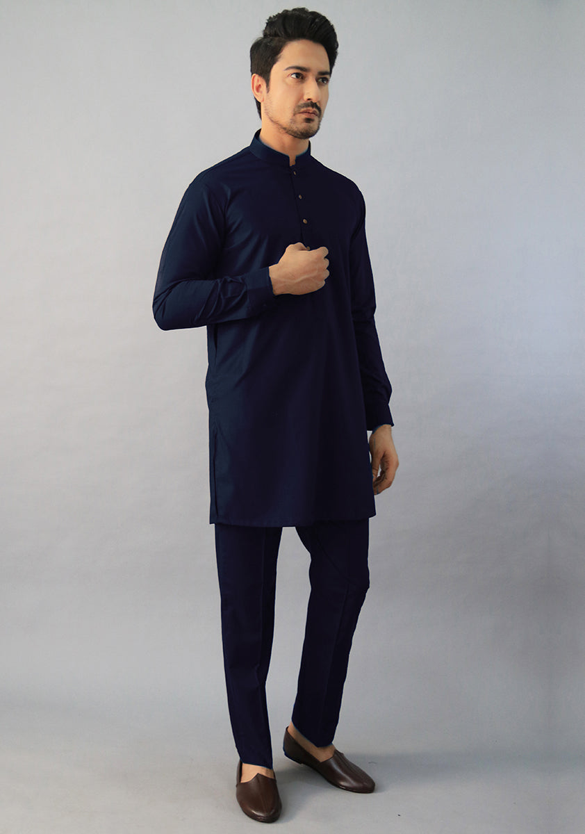 Outer Space Blue Poly Viscose Kurta Pajama (2-Piece) - Image 1