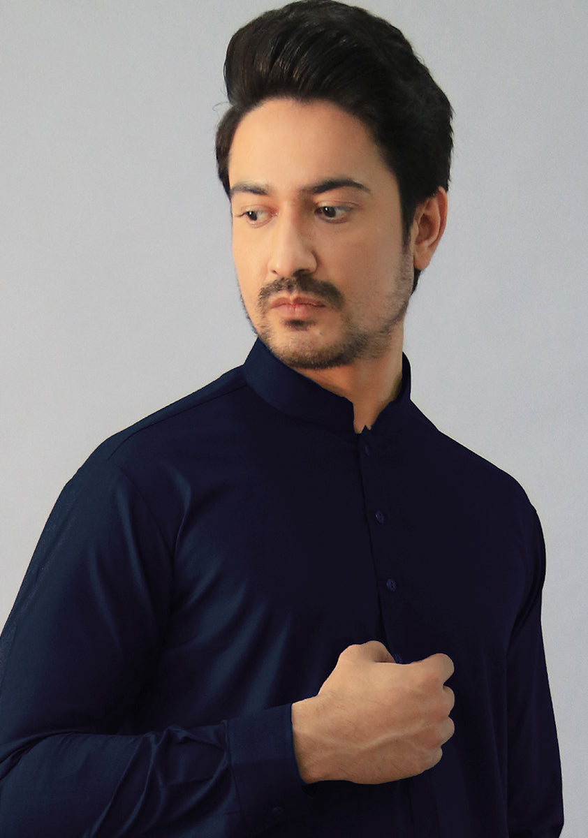 Outer Space Blue Poly Viscose Kurta Pajama (2-Piece) - Image 2