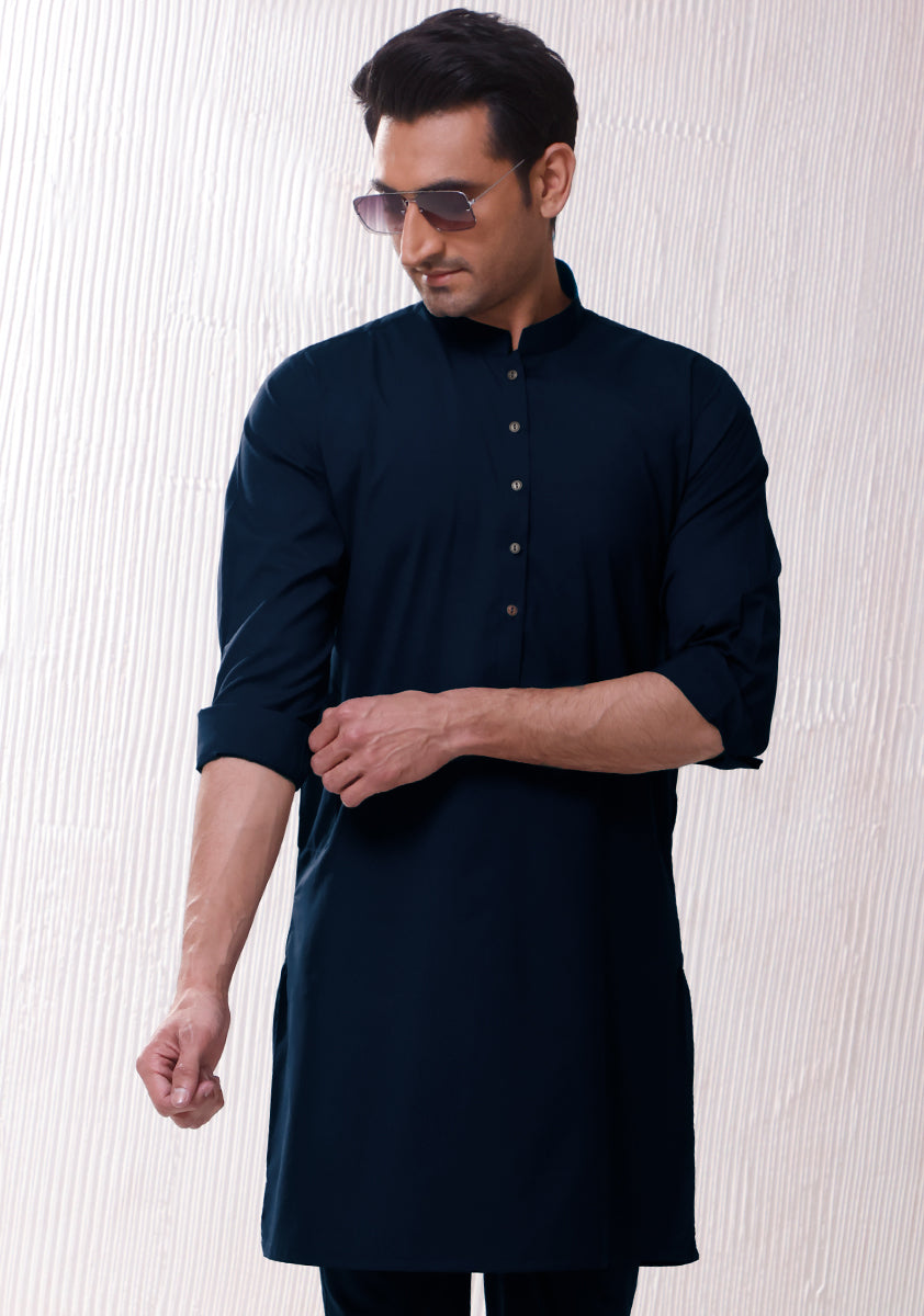 Outer Space Blue Poly Viscose Kurta Pajama (2-Piece) - Image 3