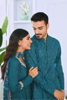 Harbor Blue Schiffli Cotton Embroidered Kurta Pajama (2-Piece) - Image 8