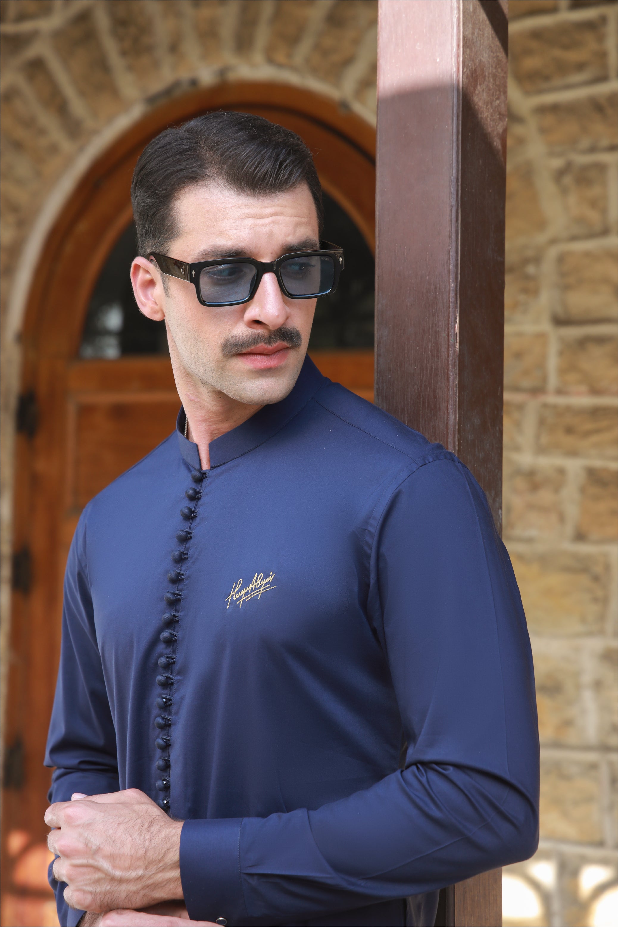 Royal Blue Embroidered Stretchable Kurta Pajama (2-Piece) - Image 3