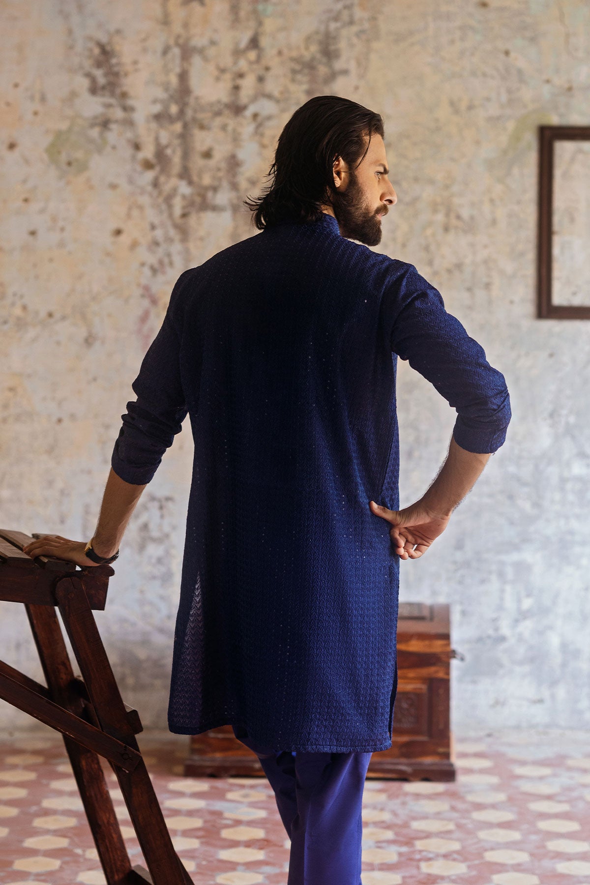 Blue Embroidered Kurta Pajama Set (2-Piece) - Image 2