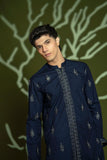 Navy Blue Embroidered Wash & Wear Kurta Pajama (2-Piece) - Image 2