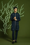 Navy Blue Embroidered Wash & Wear Kurta Pajama (2-Piece) - Image 3