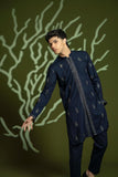 Navy Blue Embroidered Wash & Wear Kurta Pajama (2-Piece) - Image 4