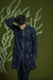Navy Blue Embroidered Wash & Wear Kurta Pajama (2-Piece) - Image 8