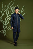 Navy Blue Embroidered Wash & Wear Kurta Pajama (2-Piece) - Image 9