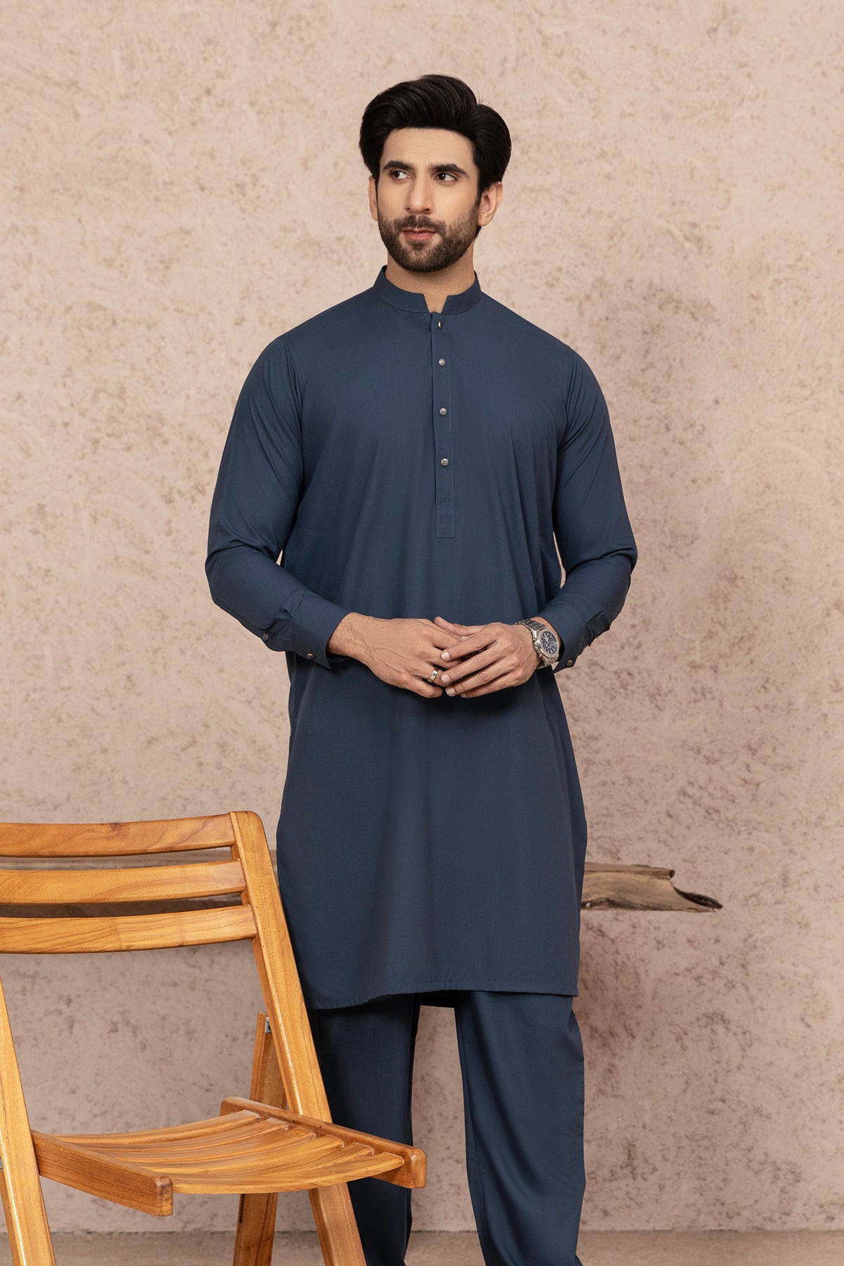Light Blue Wash and Wear Kurta Pajama (2-Piece) - Image 3