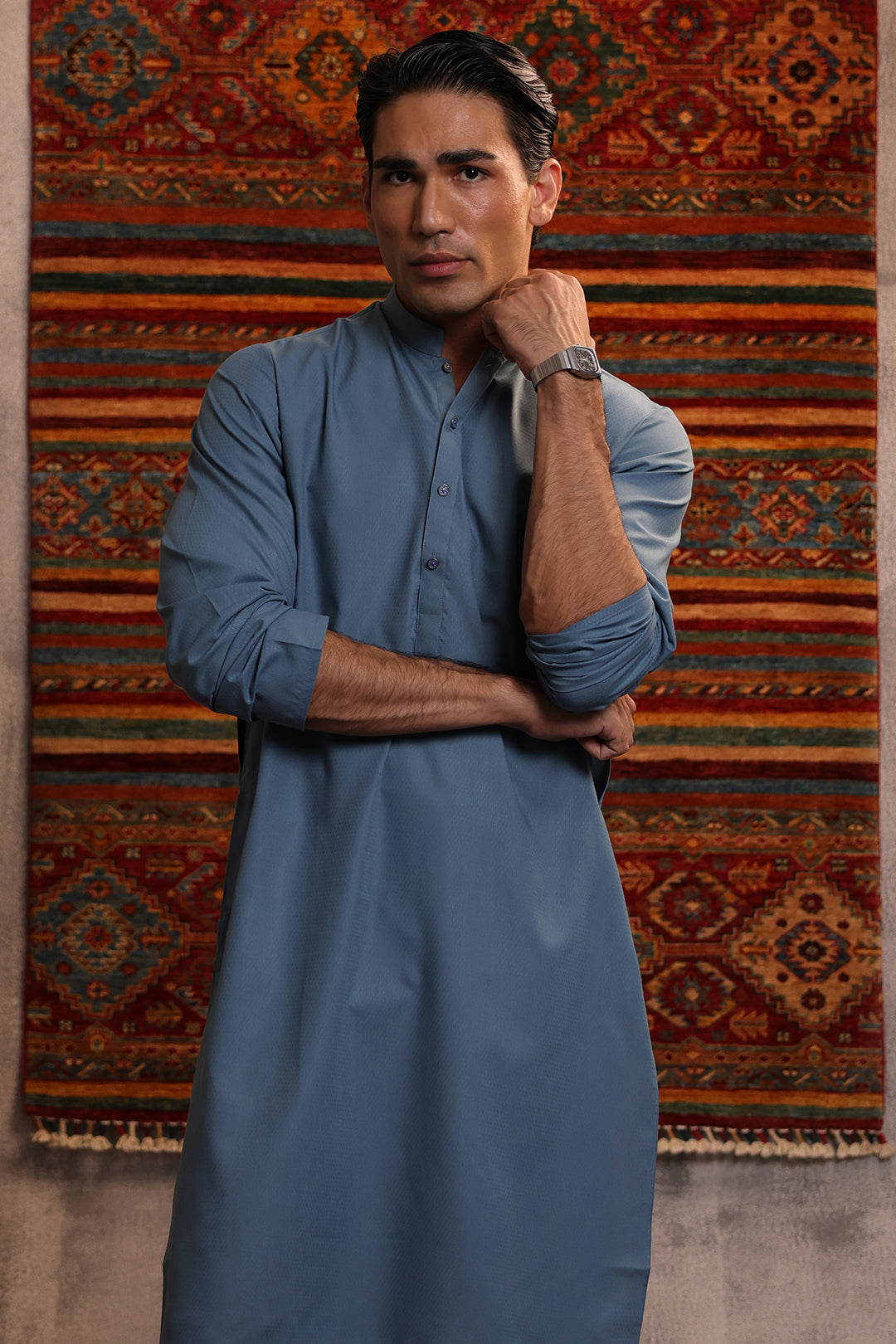Blue Wash & Wear Kurta Pajama (2-Piece) - Image 1