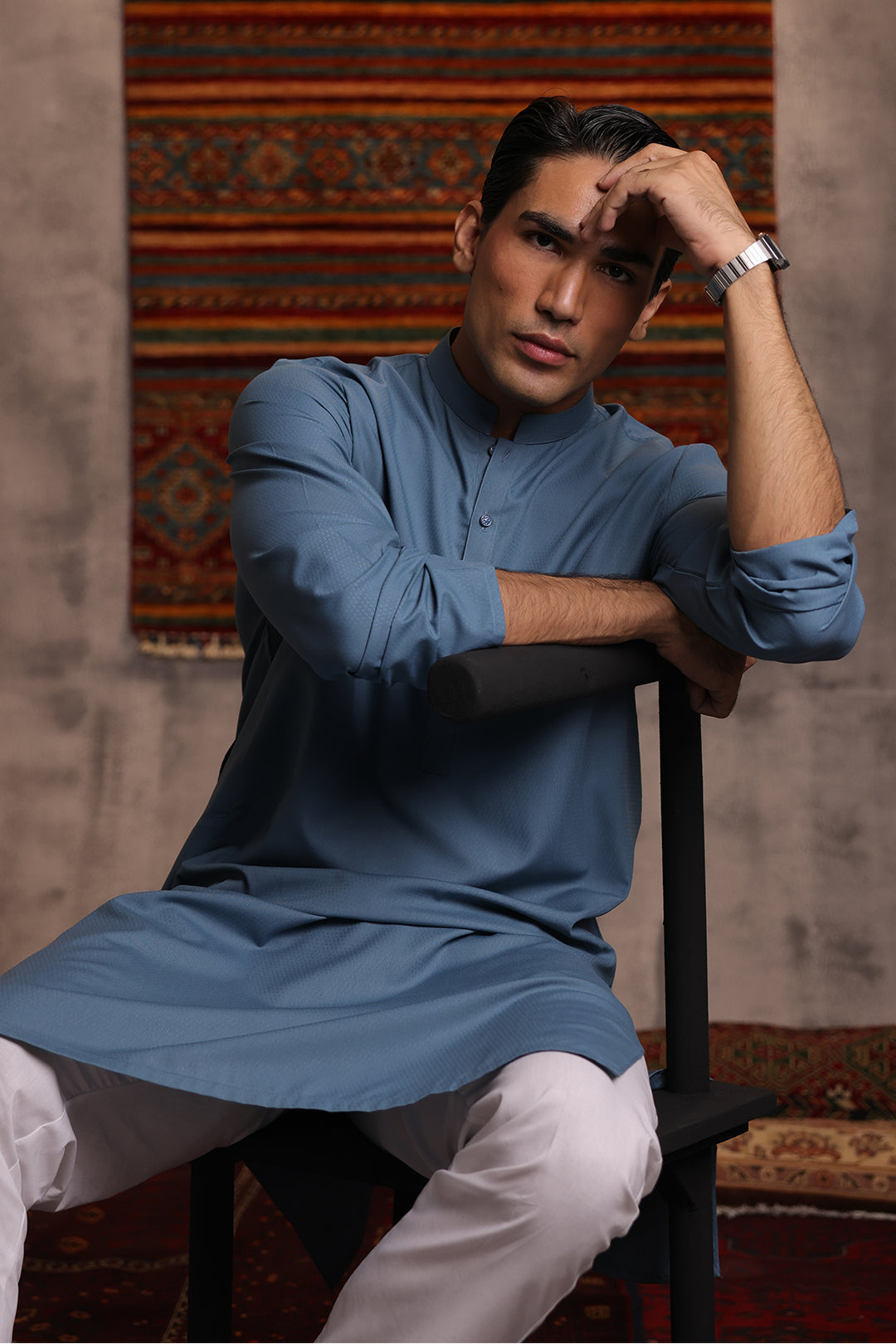 Blue Wash & Wear Kurta Pajama (2-Piece) - Image 10