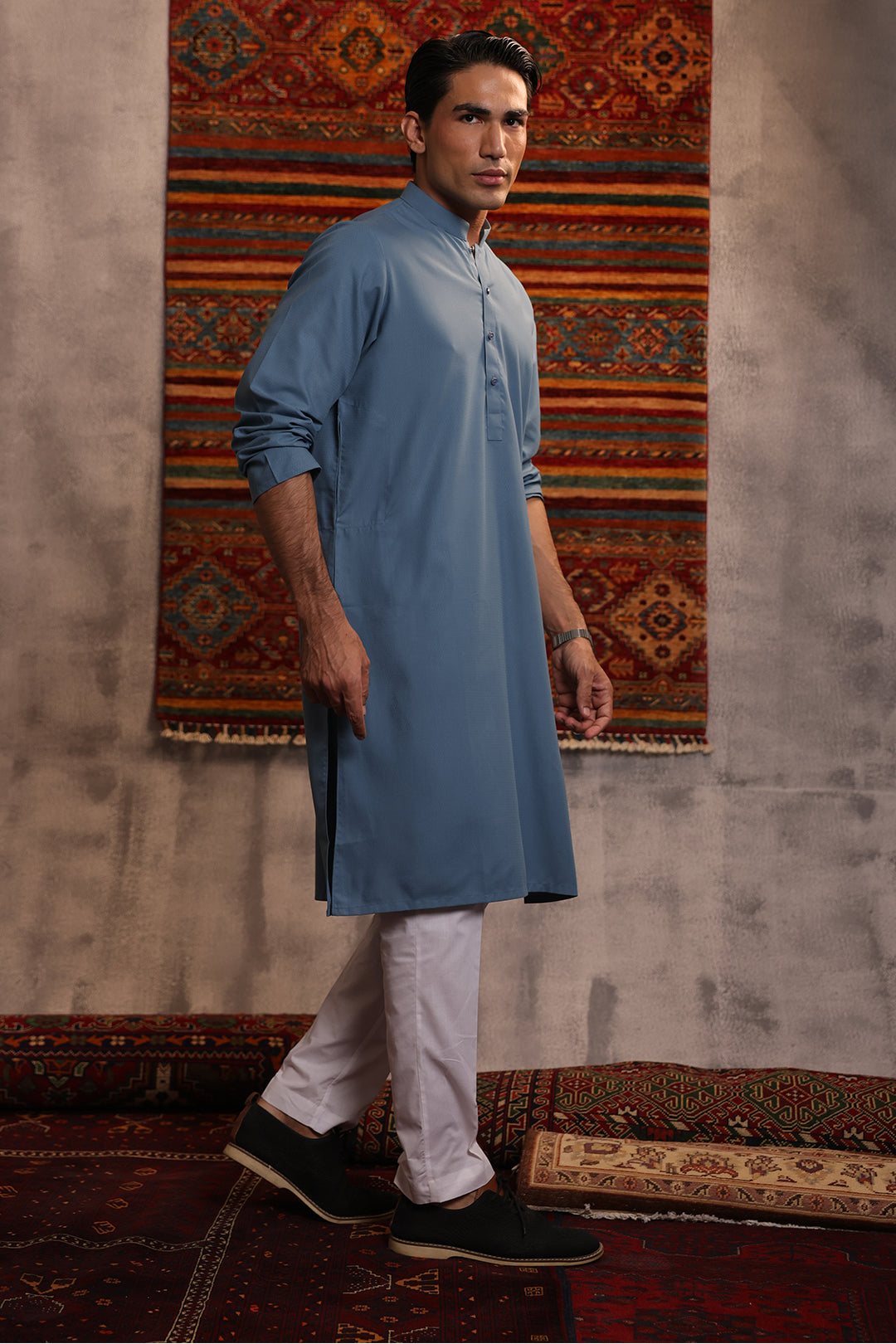 Blue Wash & Wear Kurta Pajama (2-Piece) - Image 11