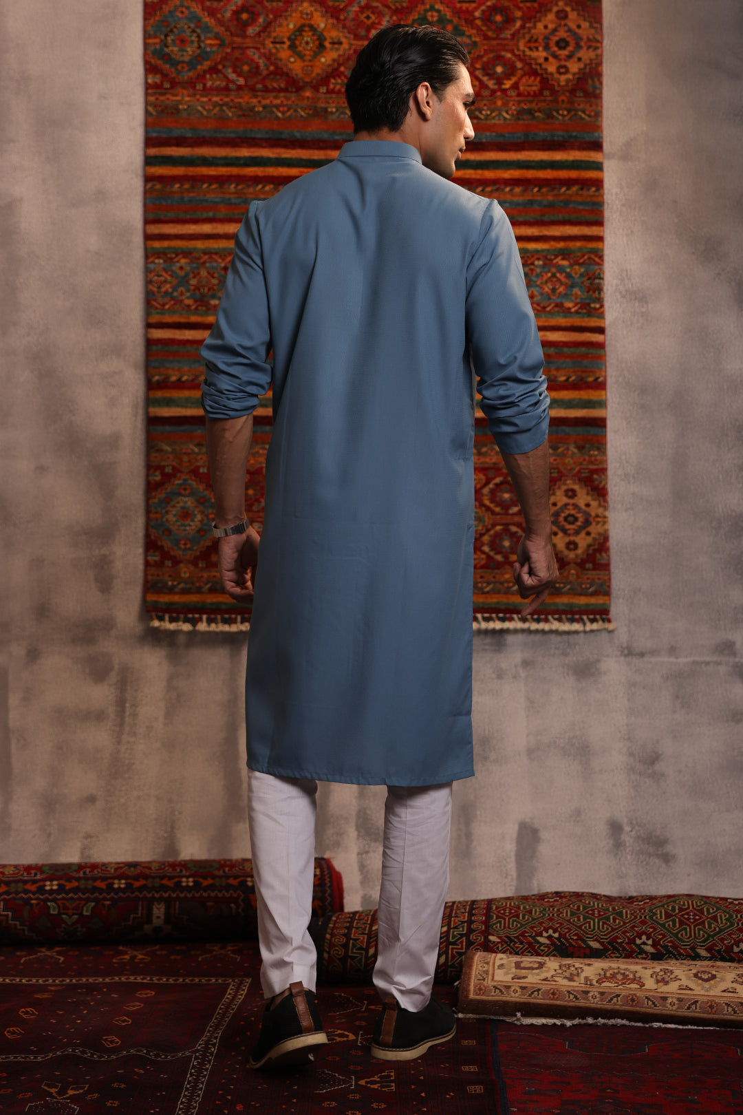 Blue Wash & Wear Kurta Pajama (2-Piece) - Image 12