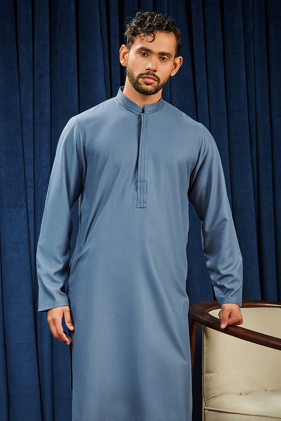 Blue Wash & Wear Kurta Pajama (2-Piece) - Image 30