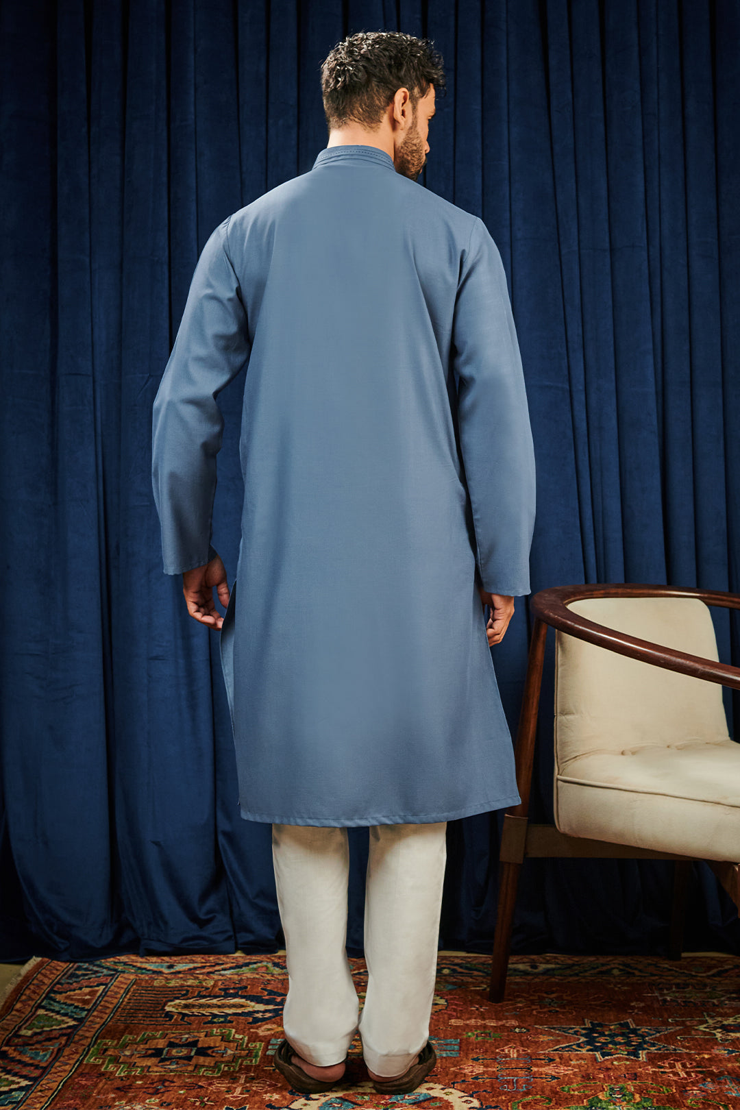 Blue Wash & Wear Kurta Pajama (2-Piece) - Image 33