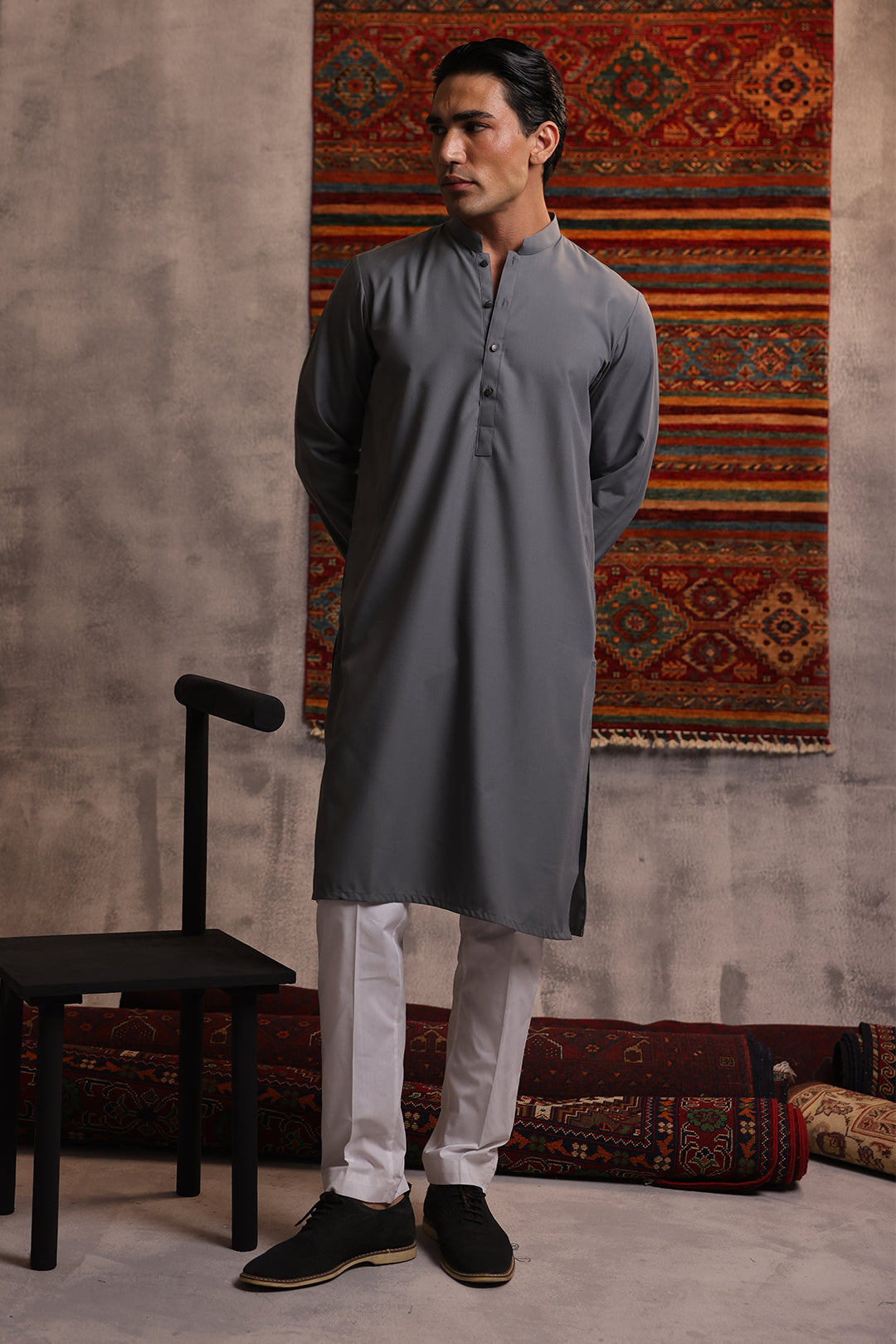 Blue Wash & Wear Kurta Pajama (2-Piece) - Image 4