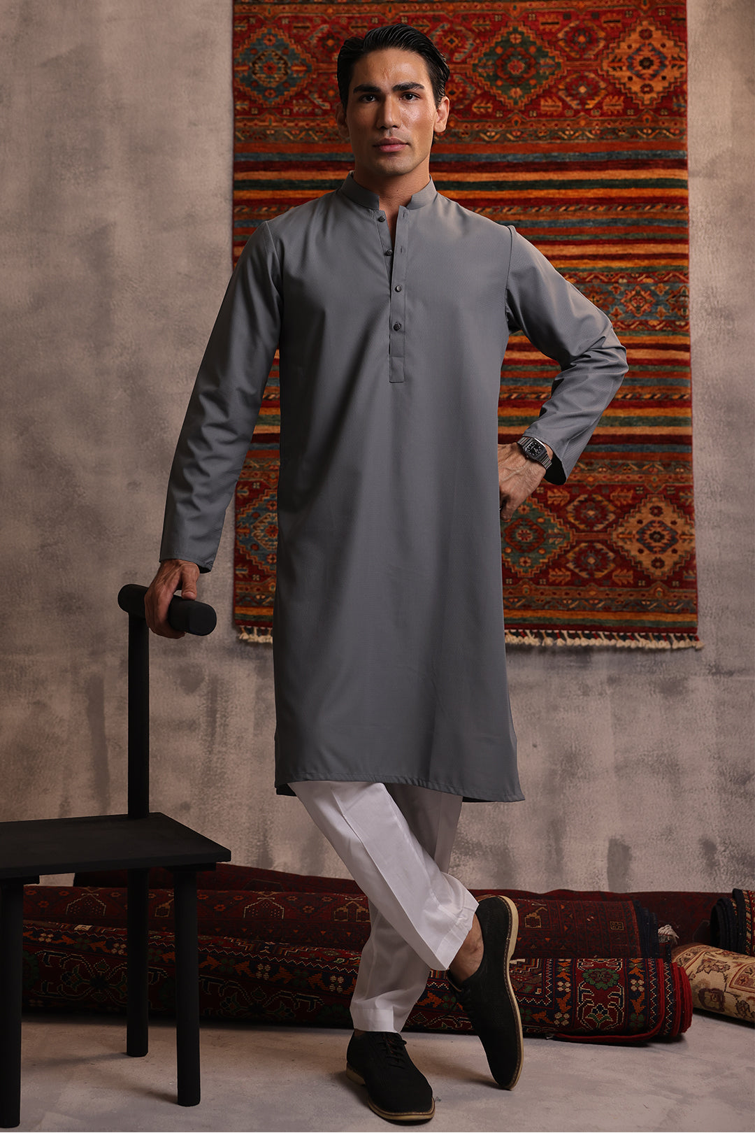 Blue Wash & Wear Kurta Pajama (2-Piece) - Image 5