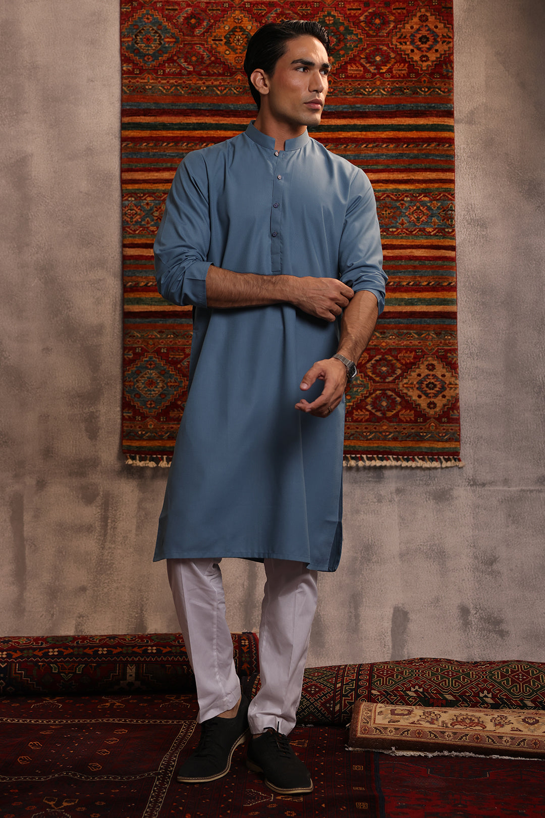 Blue Wash & Wear Kurta Pajama (2-Piece) - Image 9