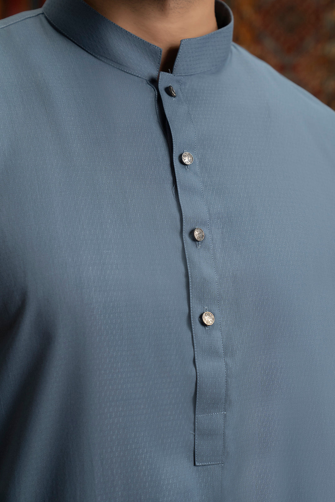 Muted Blue Wash & Wear Kurta Pajama (2-Piece) - Image 7