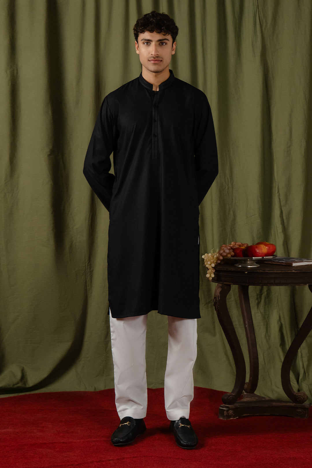 Slate Blue Minimal Stitch Wash & Wear Kurta Pajama (2-Piece) - Image 14