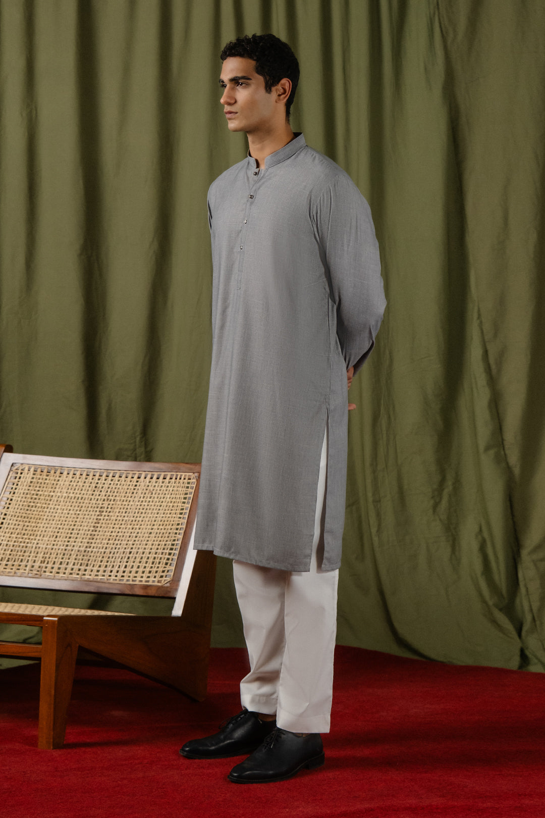 Slate Blue Minimal Stitch Wash & Wear Kurta Pajama (2-Piece) - Image 26