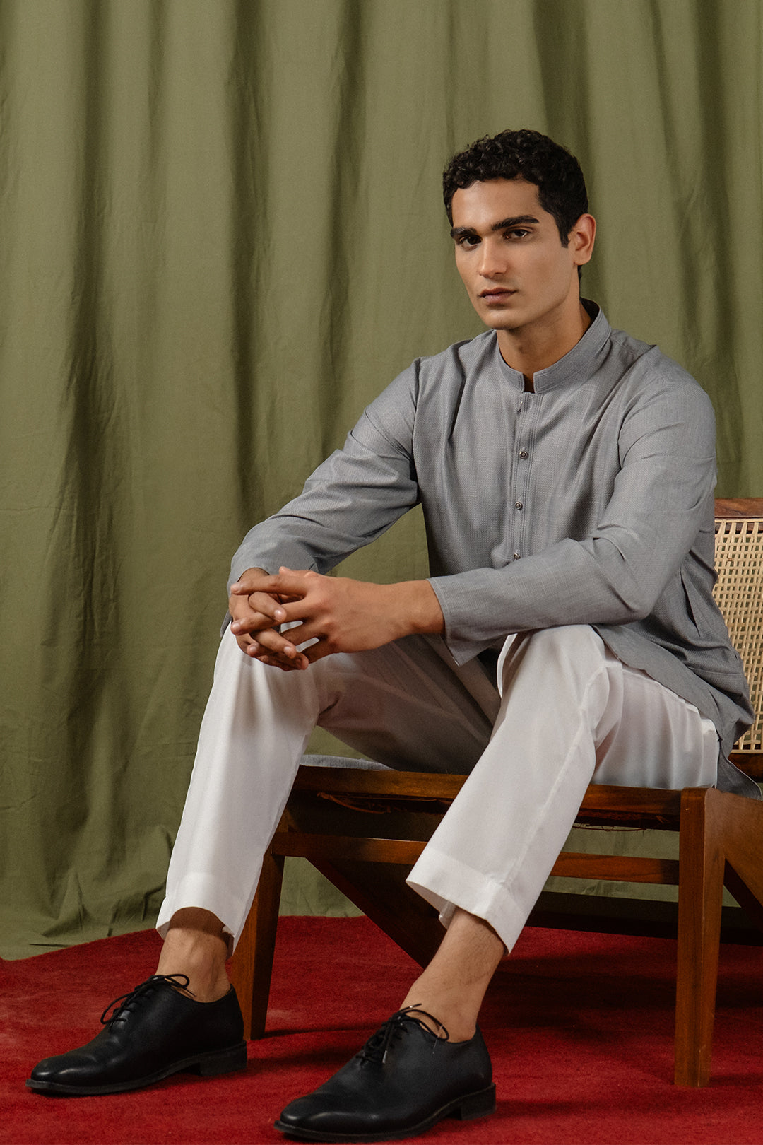 Slate Blue Minimal Stitch Wash & Wear Kurta Pajama (2-Piece) - Image 29