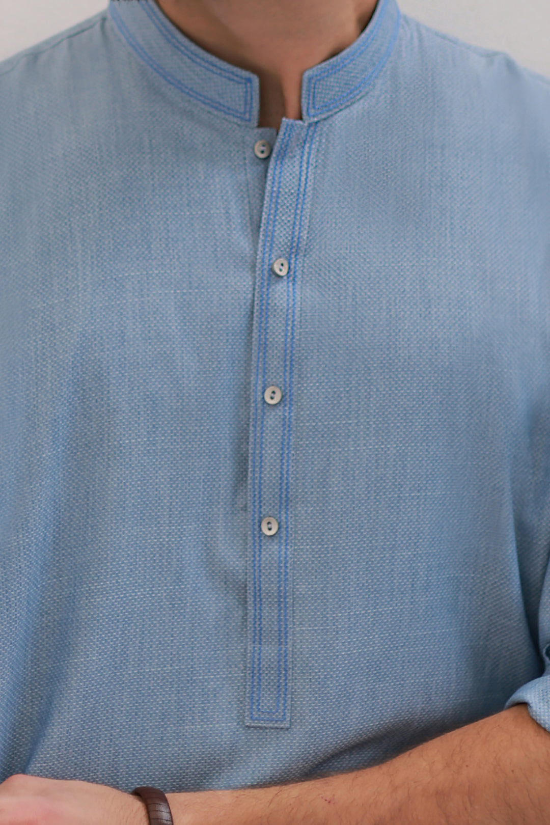 Slate Blue Minimal Stitch Wash & Wear Kurta Pajama (2-Piece) - Image 36