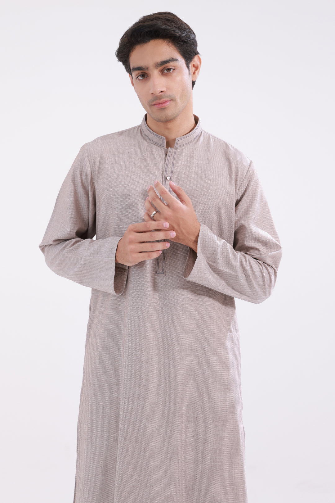 Slate Blue Minimal Stitch Wash & Wear Kurta Pajama (2-Piece) - Image 41