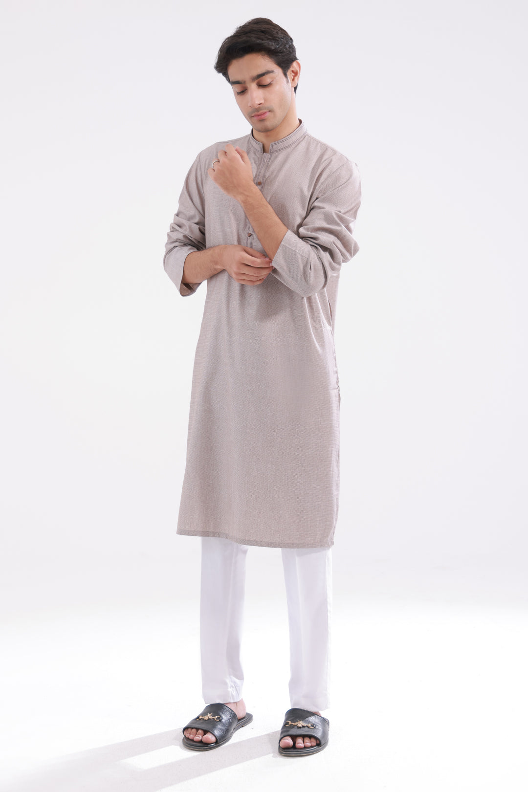 Slate Blue Minimal Stitch Wash & Wear Kurta Pajama (2-Piece) - Image 43