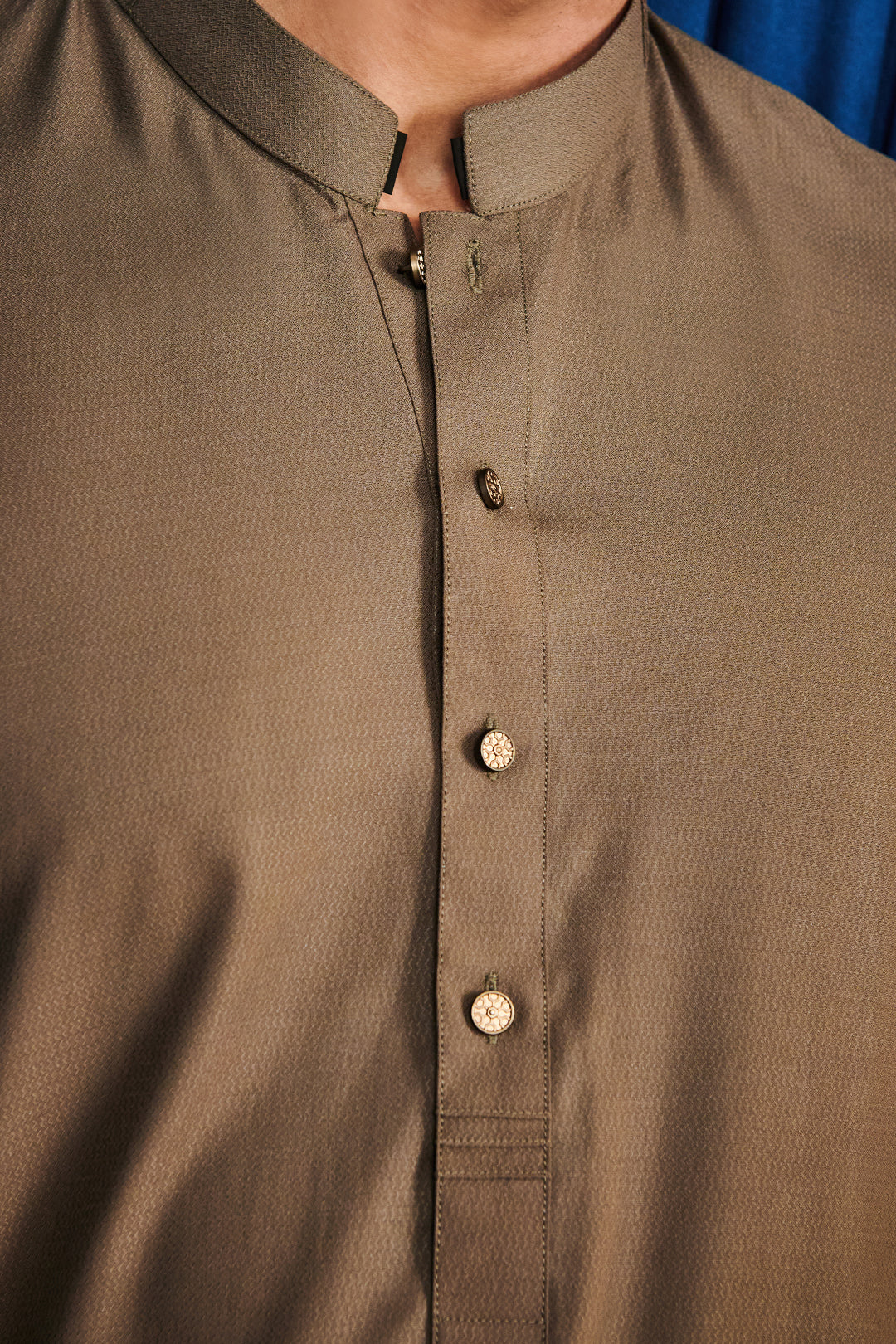 Slate Blue Minimal Stitch Wash & Wear Kurta Pajama (2-Piece) - Image 6