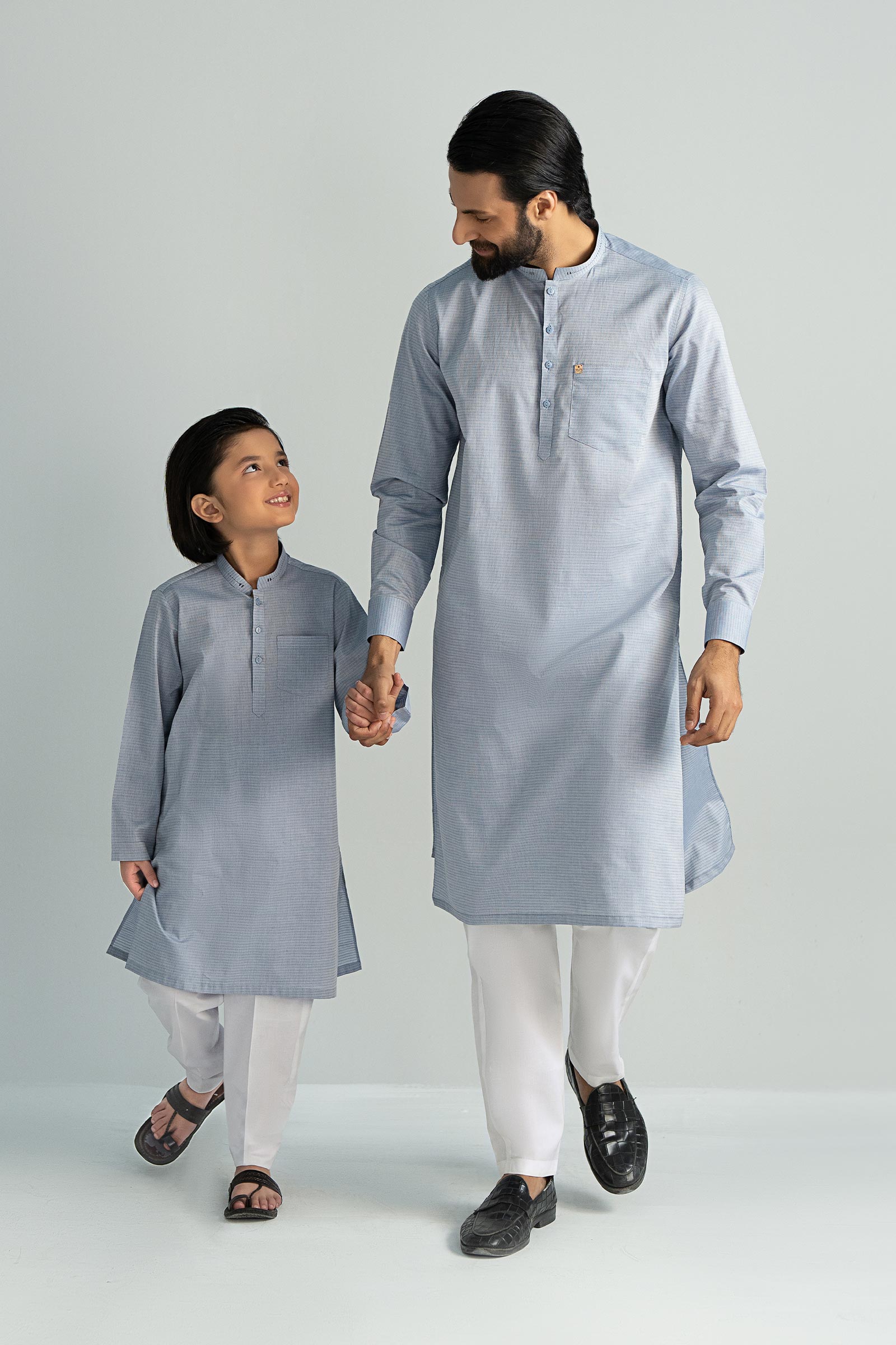 Denim Blue Yarn Dyed Cotton Kurta (2-Piece) - Image 2