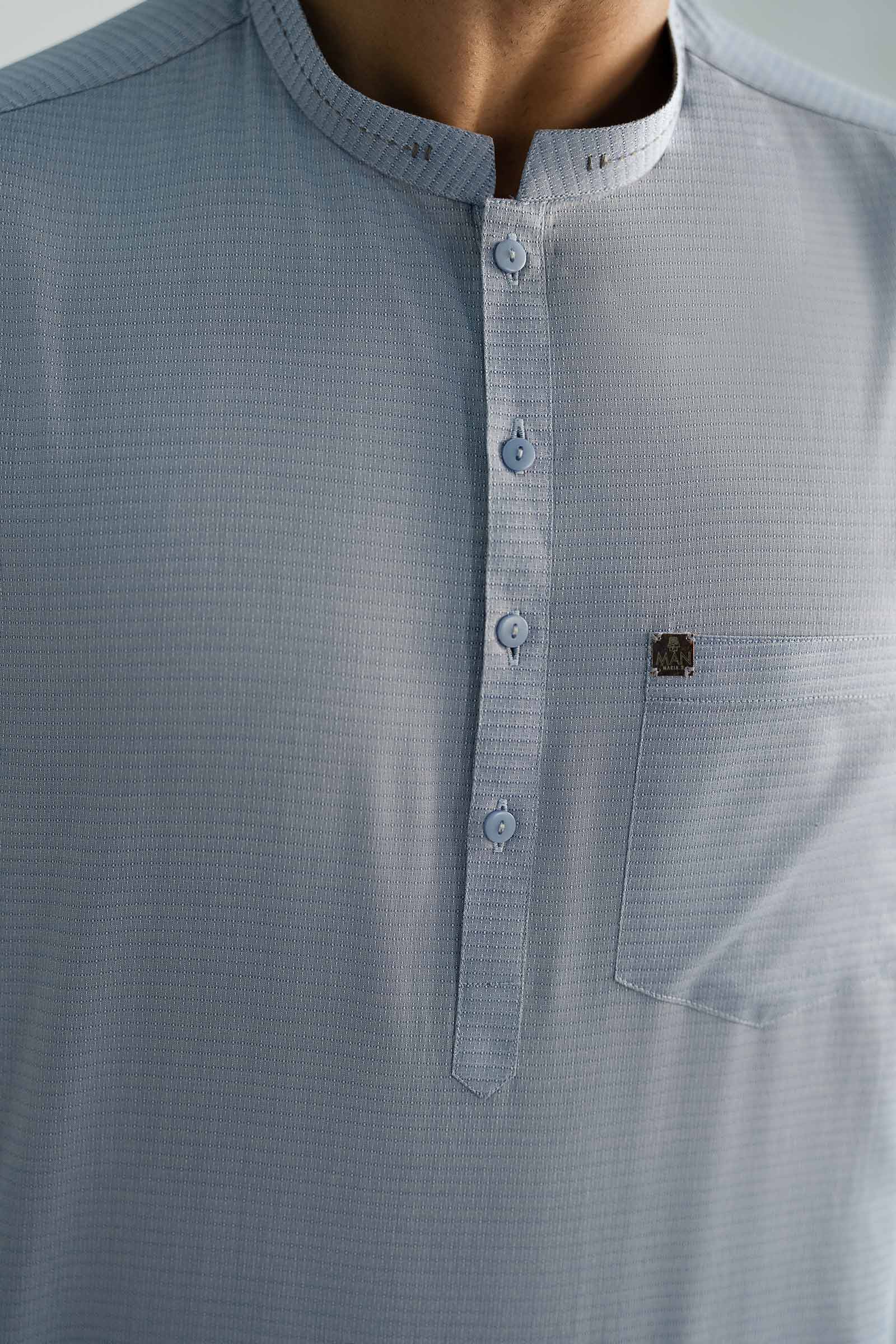 Denim Blue Yarn Dyed Cotton Kurta (2-Piece) - Image 4