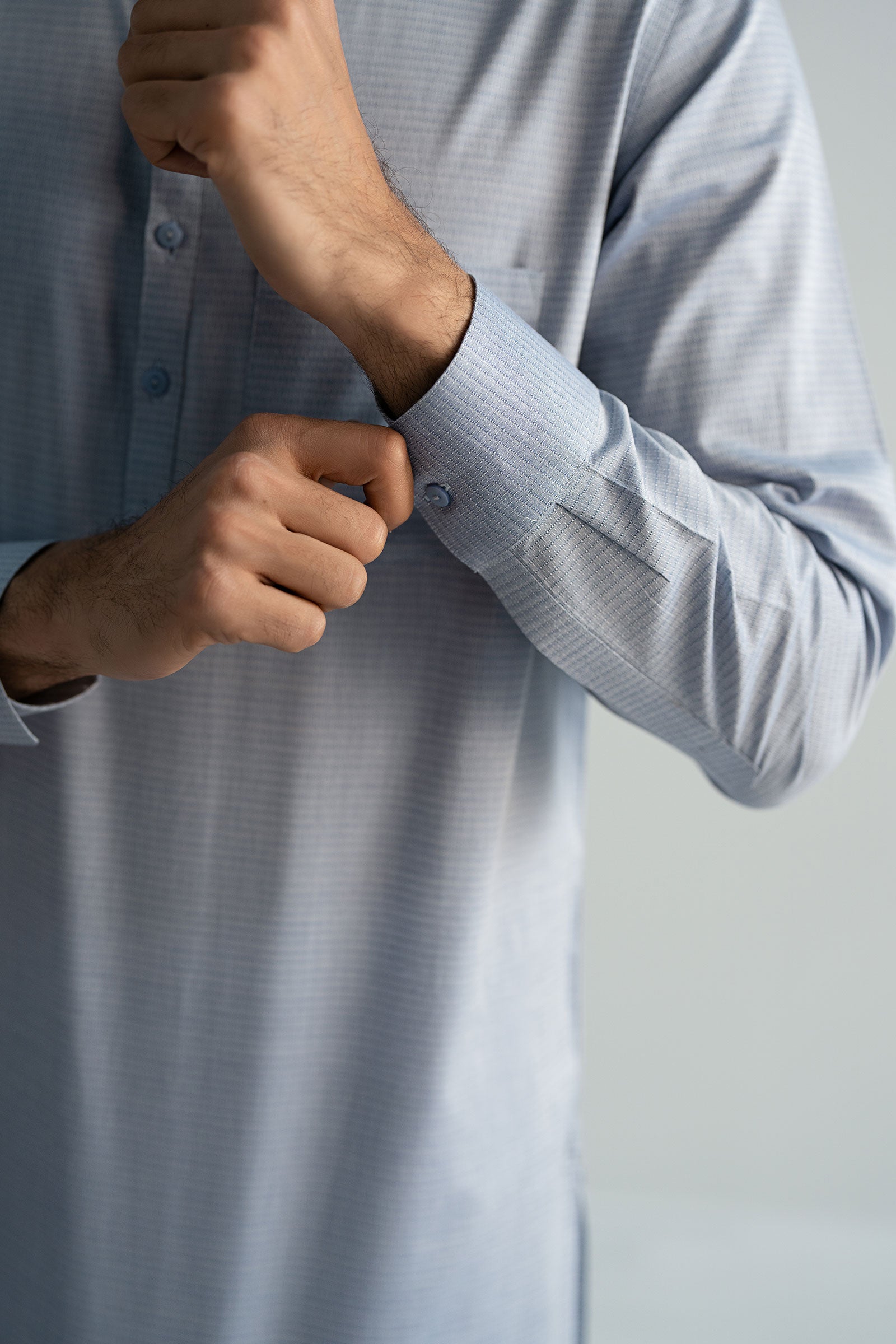 Denim Blue Yarn Dyed Cotton Kurta (2-Piece) - Image 5