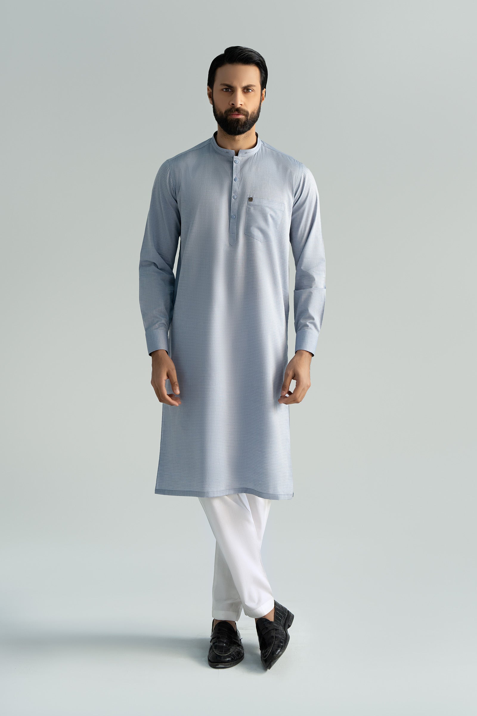 Denim Blue Yarn Dyed Cotton Kurta (2-Piece) - Image 7