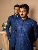 Dark Blue Embroidered Wash & Wear Kurta (2-Piece) - Image 3