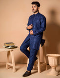 Dark Blue Embroidered Wash & Wear Kurta (2-Piece) - Image 8