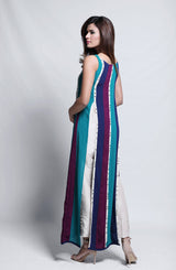 Blue Colour-Blocked Georgette Chiffon Maxi Tunic (2-Piece) - Image 5