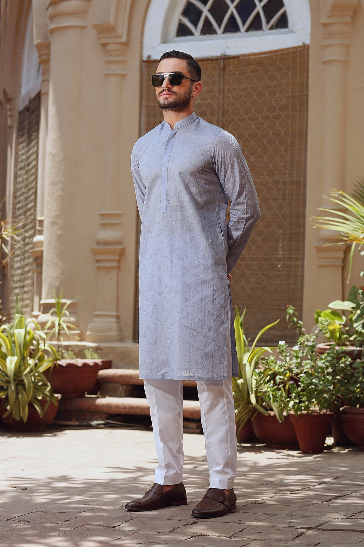 Sky Blue Embroidered Egyptian Cotton Lawn Kurta (2-Piece) - Image 1