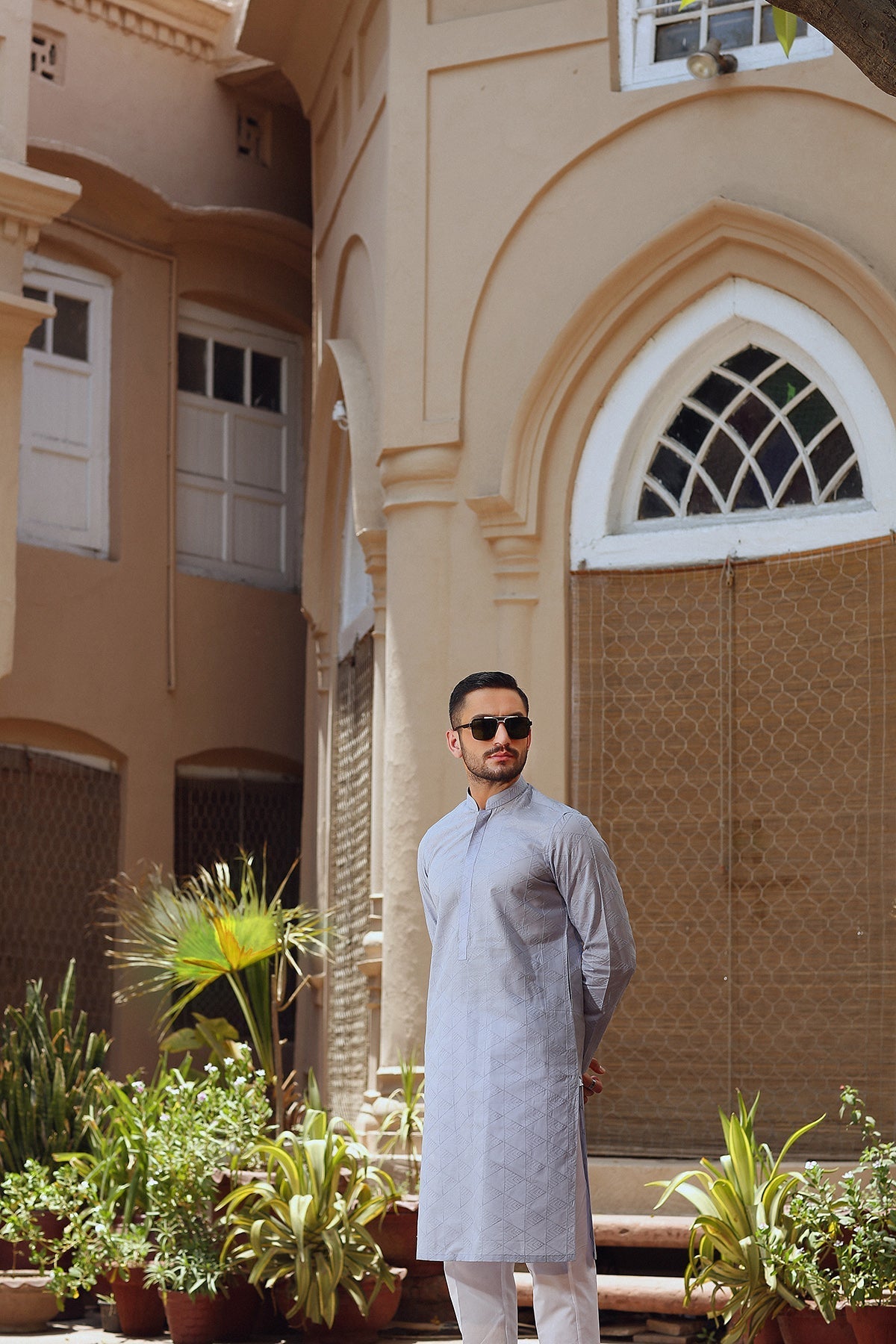 Sky Blue Embroidered Egyptian Cotton Lawn Kurta (2-Piece) - Image 3